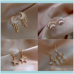Charm Jewelrybeautifully Gold Colour Alloy Crystal Star Earring-Stud Fashion Shell Moon Earrings Jewellery Gifts For Women Aessoreies Drop Deli