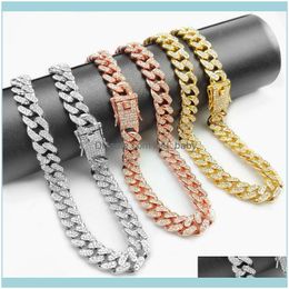 Chains Necklaces & Pendants Jewelrychains 12Mm Wide Rap Iced Out Hip Hop Cuban Chain Big Gold Sier Colour Rose Alloy Bracelet Necklace Drop D