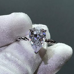 Cluster Rings 2021 Solitaire Pear Cut 6ct Simulated Diamond Cz Ring 925 Sterling Silver Engagement Wedding Band For Women Party Jewelry