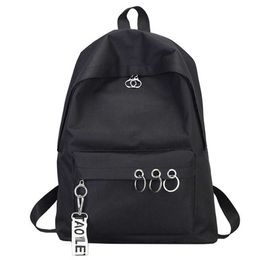 Simple Casual Backpack Solid Colour Backpack Female Bag Canvas College Wind Backpack Black X0529