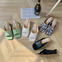 Ladies Slippers Square Open Toe Wedge Heeled Elegant Sandals Simple Shoes Summer Women Beach Dress Shoes Size 35-39 210513