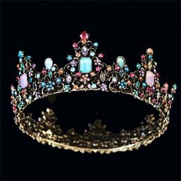 KMVEXO Baroque Royal Queen Crown Colourful Jelly Crystal Stone Wedding Tiara for Women Costume Bridal Hair Accessories 210707