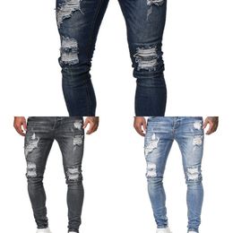 Jeans Men's Skinny Ripped Hip Hop Black Blue Cool Stretch Slim Elastic Denim Pants Large Size For Male High Quality Jeans X0621