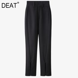Solid Black Design High Waist Women Pants Zipper Slit Tube Full Length Loose Street Style Spring Summer GX1233 210421