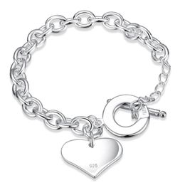 Charm Bracelets Hight Quality Silver-color & Bangles Heart Love Tag Bracelet Jewelry For Women Gift TO-Clasps