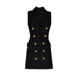 1122 2022 Runway Dress Spring Autumn Dress Brand Same Style Empire Long Sleeve Black Lapel Neck Tweed Flora Print Fashion High Quality sani