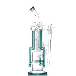 2021 Big Hookah Bong Recycler 14.5 Inch tall color Teal Glass bongs Dab Rig Water Pipe 14mm Joint