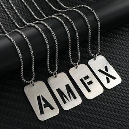 Pendant Necklaces Initials Letter Name Necklace For Women Men Silver Colour Square Hollow Alphabet Charm Link Chain Couple Pendants