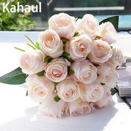 Pink Silk Artificial Flowers Rose Bouquet for Home Wedding Decoration Dusty Rose Fake Flower Autumn Table Decor Party Supplies 210624