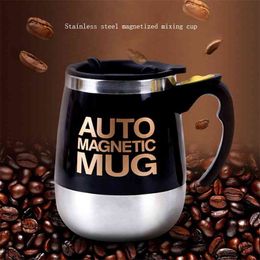 Auto Sterring Coffee mug Stainless Steel Magnetic Mug Milk Mixing Mugs Electric Lazy Smart Shaker Coffee Cup 2pcs gift 1 spoon 210804