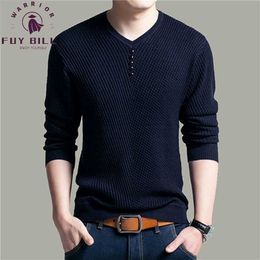 Fuy Bill Sweater Men Casual V-Neck Pullover Shirt Autumn Winter Slim Fit Long Sleeve Mens Sweaters Knitted Cotton Pull Homme Top 211129