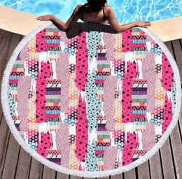 The latest 150CM round printed beach towel, geometric pattern style, microfiber, soft tassels, support custom LOGO