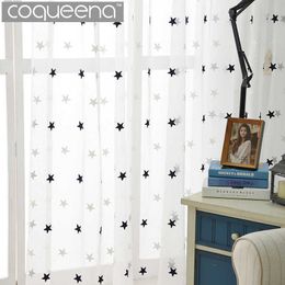 Modern Star Embroidered White Sheer Curtain for Living Room Bedroom Kitchen Tulle Curtain Kids Baby Room Door Window Curtain 210712