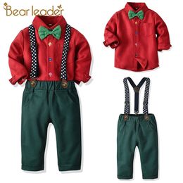 Christmas Kids Clothing Autumn Spring Boys Polka Dot Clothes Suits Party Outfits Child Baby Bowtie 210429