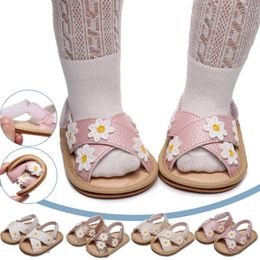 Sandals Born Toddler Shoes Baby Girls Summer Cute Cross Flower Soft Sole Flat Infant First Walkers