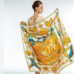2021 Luxury Brand Silk Scarf Women Print Square Shawl Hijab Scarfs Female Fashion Hand Roll Shawls Scarves For Ladies 130*130cm Q0828