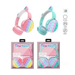 CT-950 Wireless Headphones Bubble Fidget Cute Cat Ear Earphones Bluetooth Stereo Headset Relieve Stress Rainbow Bubbles Headphone