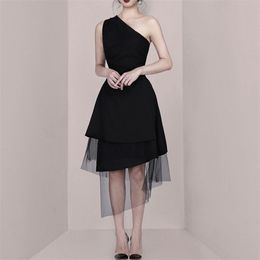 Sleeveless Asymmetrical Women Party Dress Sexy One Shoulder High Waist Ruffles Midi Dresses Female Fashion Summer 210520