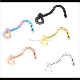 Rings & Drop Delivery 2021 100Pcs Heart Ring Stainless Steel Twist Nose Studs Body Jewelry 20 Gauge Piercing Cartilage Tragus Earring 9Eyur