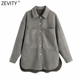 Women Vintage Big Pcokets Patch Suede Smock Blouse Office Ladies Single Breasted Business Shirts Chic Blusas Tops LS7439 210416