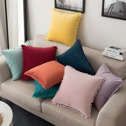 Cushion/Decorative Pillow 30x50/45x45/55x55/40x60cm Solid Color Pompom Cushion Cover Velvet Pillowcase Hair Balls Tassel Fringes Home Decor