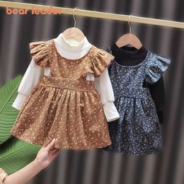 Bear Leader Infant Baby Korean Style Dresses Fashion Toddler Girls Floral Cute Costumes Princess Party Ruffles Clothing 210708