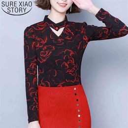 Casual Printed Floral Women Clothing Slim Autumn Fashion Chiffon Blouses Long Sleeve V-neck Tops 6350 50 210506