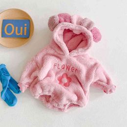 Autumn Winter Toddler Clothing Baby Girls Embroider Hooded Rompers Kids Girl 210429