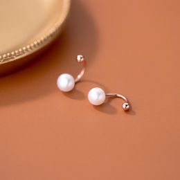 Stud 1 Pair 925 Sterling Silver Freshwater Pearl Earrings Screw Back Earring For Women Girls Charm Jewellery Accessories