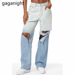 Washed Denim Pants Women Boyfriend Ripped Jeans Casual Wide Leg High Waist Long Mom Fashion Trousers 210601