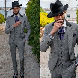 3 Piece Men Suits Houndstooth Style Wedding Tuxedo Customised Fit Lapel Party Wear Modern Fashion Coat+Pant+Vest