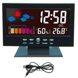 LED Digital Table Clock Alarm Clock Loud Snooze Calendar Weather Color Display Humiture Calendar Voice-Controlled Weather Clock 211111