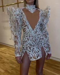 Chic Beach Holiday Sexy Lace Hollow Out Mesh Cake Dress Summer Boho Women V-Neck Sequins Vestidos Mini Dresses Women's Swimwear