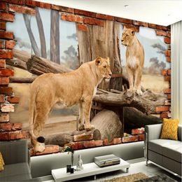 Custom wallpaper 3d photo mural stereo space animal lion mural wall sticker TV background wall paper living room mural