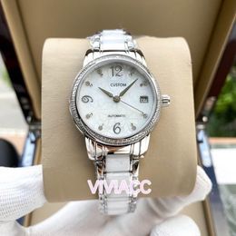 classic women Automatic Mechanical ceramic watch new crystal diamond calendar clock female Mother of pearl flowers watches 32mm