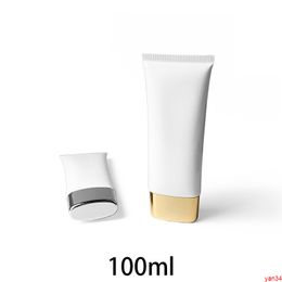 Empty 100g Cosmetic Container 100ml White Plastic Tube Aloe Cream Hand Lotion Travel Packaging Bottle Flat Style Free Shippinggood qtys