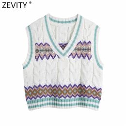 Women Fashion V Neck Geometric Crochet Twist Knitting Sweater Female Sleeveless Casual Vest Chic Pullovers Tops S665 210420
