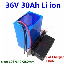 GTK 36V 30Ah lithium li ion battery 3.7v battery pack BMS 10S for ebike scooter Tricycle go cart marine trolling+5ACharger