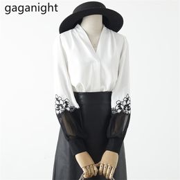Elegant Women Lace Shirt Chiffon Long Sleeve Office Lady Chic Spring Blouse Fashion Plus Size Blusa Patchwork 210601