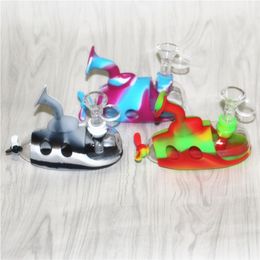 Submarine Colourful Hookahs Silicone Bong Mini Silicon Bongs Smoking Water Pipes with downstem & glass bowls