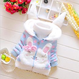 Kids Girl Coats Rabbit Ear Hooded Jackets Soft Cotton Clothes Polka Dot Toddler Girls Outwear Winter Warm Kids Clothing BT4572