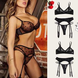 Women Lingerie Transparent Sexy Bra Set Trim G-String Push Up Lace Underwear Set Solid Color Bra And Panty Set Sleep Tops Y0911