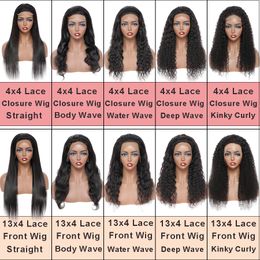 bundles frontal closure Canada - Straight Human Hair Lace Closure Front Wig Body Water Deep Wave Kinky Curly Bundles With Frontal Headband Wigs For Black Women Wet And Wavy 180% Density Brazilian