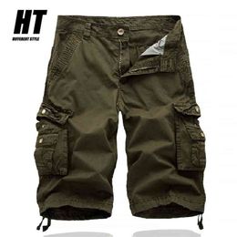Summer Quality Men's Cargo Shorts Baggy Multi Pocket Casual Workout Military Tactical Cotton Army Green Short Pants 210713