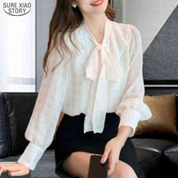 Office Lady Lace Shirts Korea Elegant Puff Sleeve Women Blouse and Tops Solid Colour Chiffon Plus Size Female Clothing 13935 210415