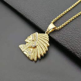 Pendant Necklaces Hip Hop Rock Rhinestones Paved Gold Colour Stainless Steel Pendants For Men Rapper Jewerly