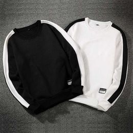 black white solid men Loose casual Sweatshirts Men's Style Casual Fashion Patchwork O-Neck Long SleevesTop Blouse hoodie 211014