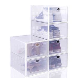 Drop Front Shoe Box Set of 6 Foldable Stackable Plastic Storage and Organiser Containers with Lids for Display Women/men Shoes