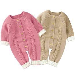 Winter 0-24M born Girl Boy Knitted Infant Kids Jumpsuits Baby Rompers Clothes Outfits Long Sleeve Cotton Overalls Solid Colour 210417