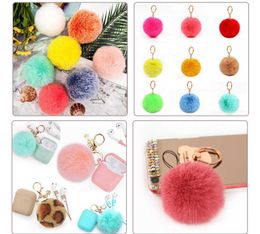 Artificial Plush Ball Pendant Solid Colour Wool Accessory Imitation Rabbit Keyring Phone Bag Pendants Keychain Adults Children Gifts